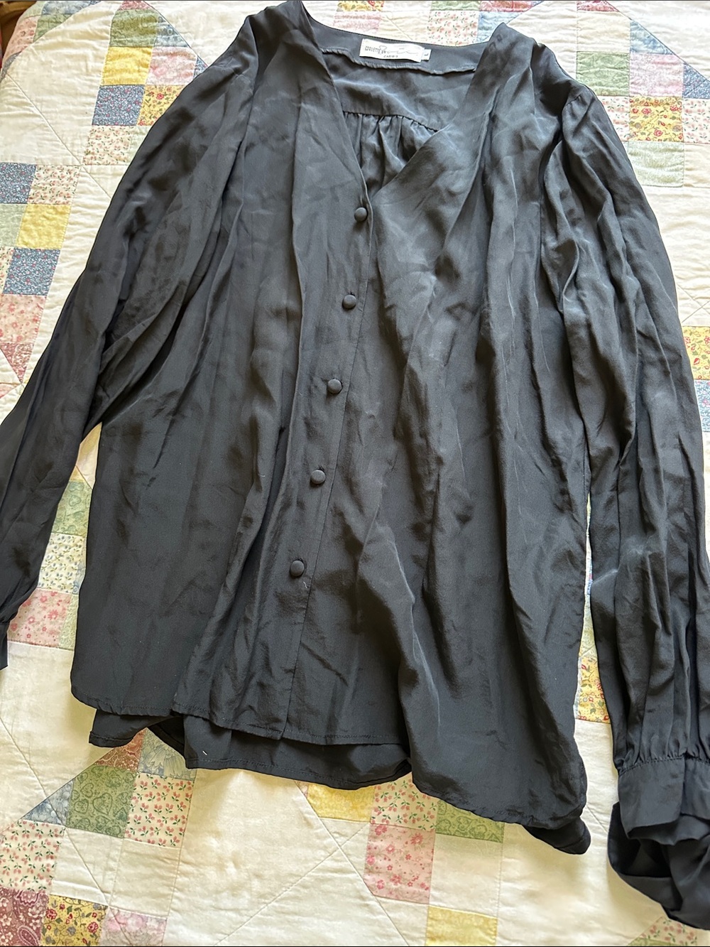 100% Silk Black Lightweight Button-Front Shirt